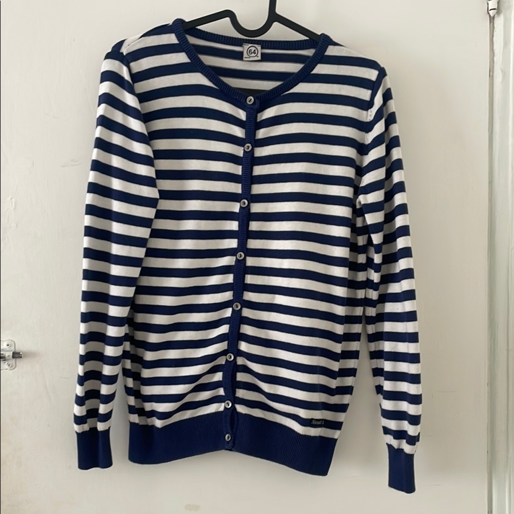 Navy and White Striped Cardigan